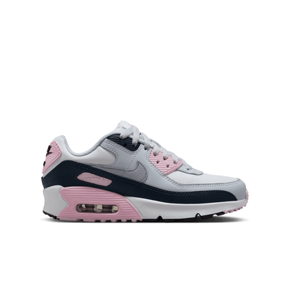 Big Kids' Nike Air Max 90 LTR "White Pink Foam Armory Navy Wolf Grey"