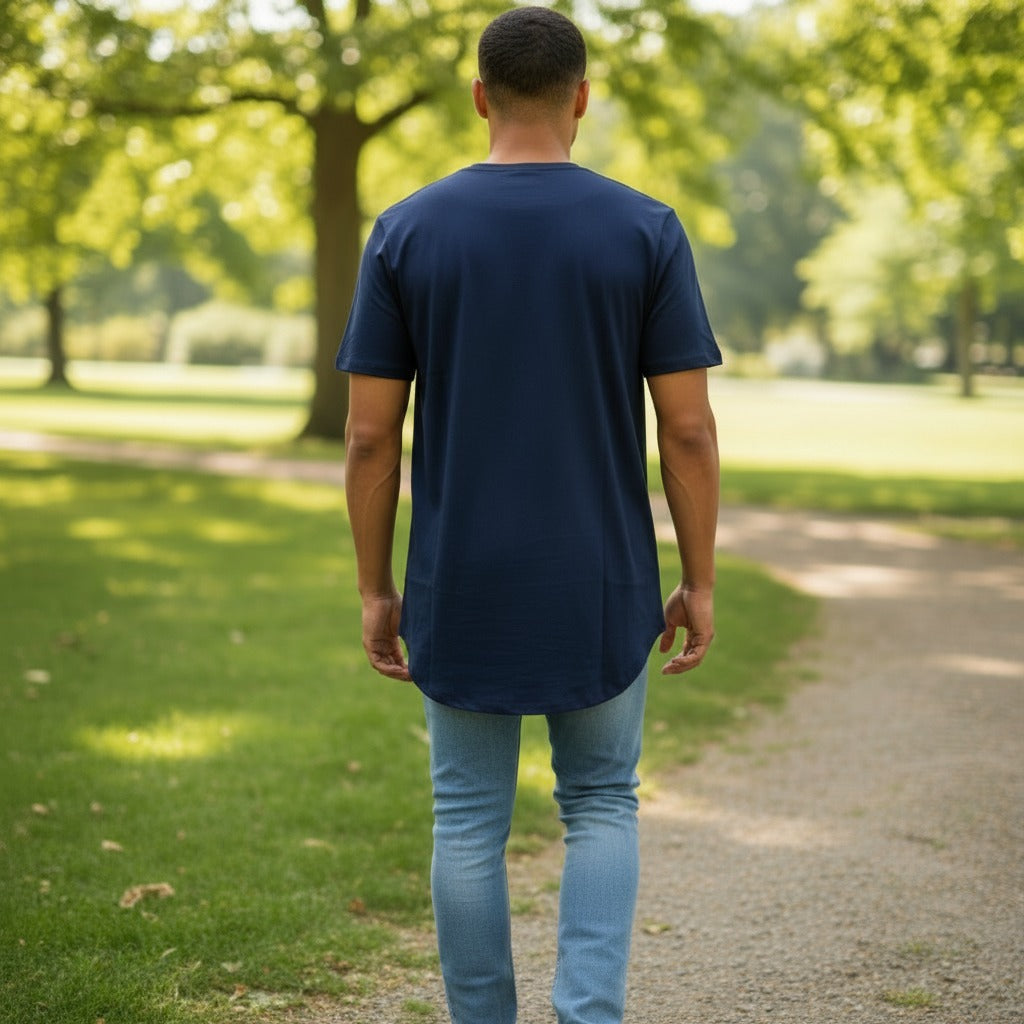 The Closet Inc Men Curved Hem T-Shirts “ Plain Navy