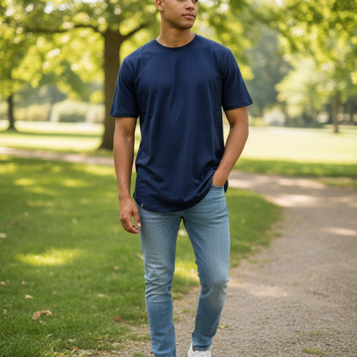 The Closet Inc Men Curved Hem T-Shirts “ Plain Navy