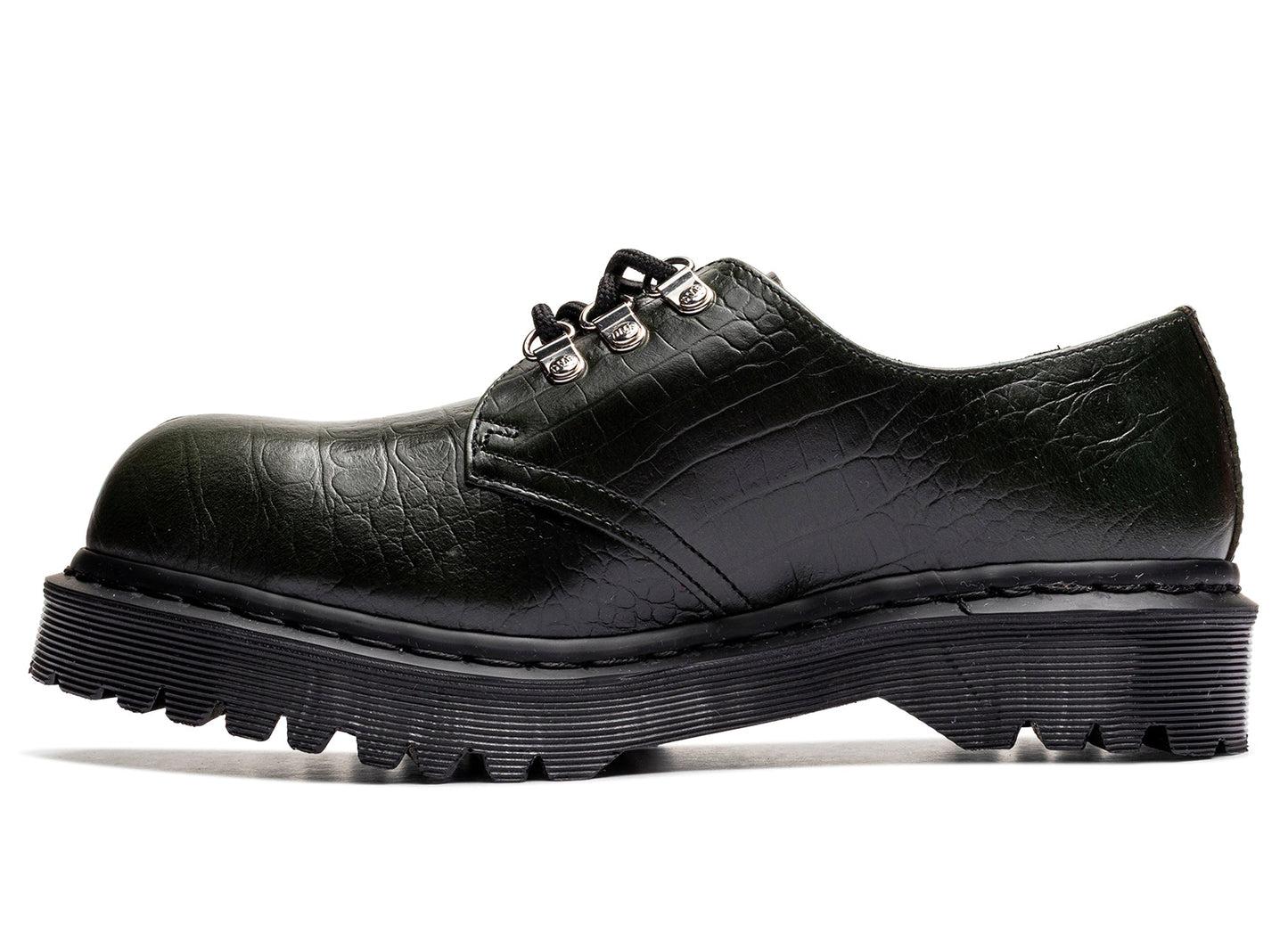 Dr. Martens Crocodile 1461 Bex Steel Toe Leather Shoes in Forest Green